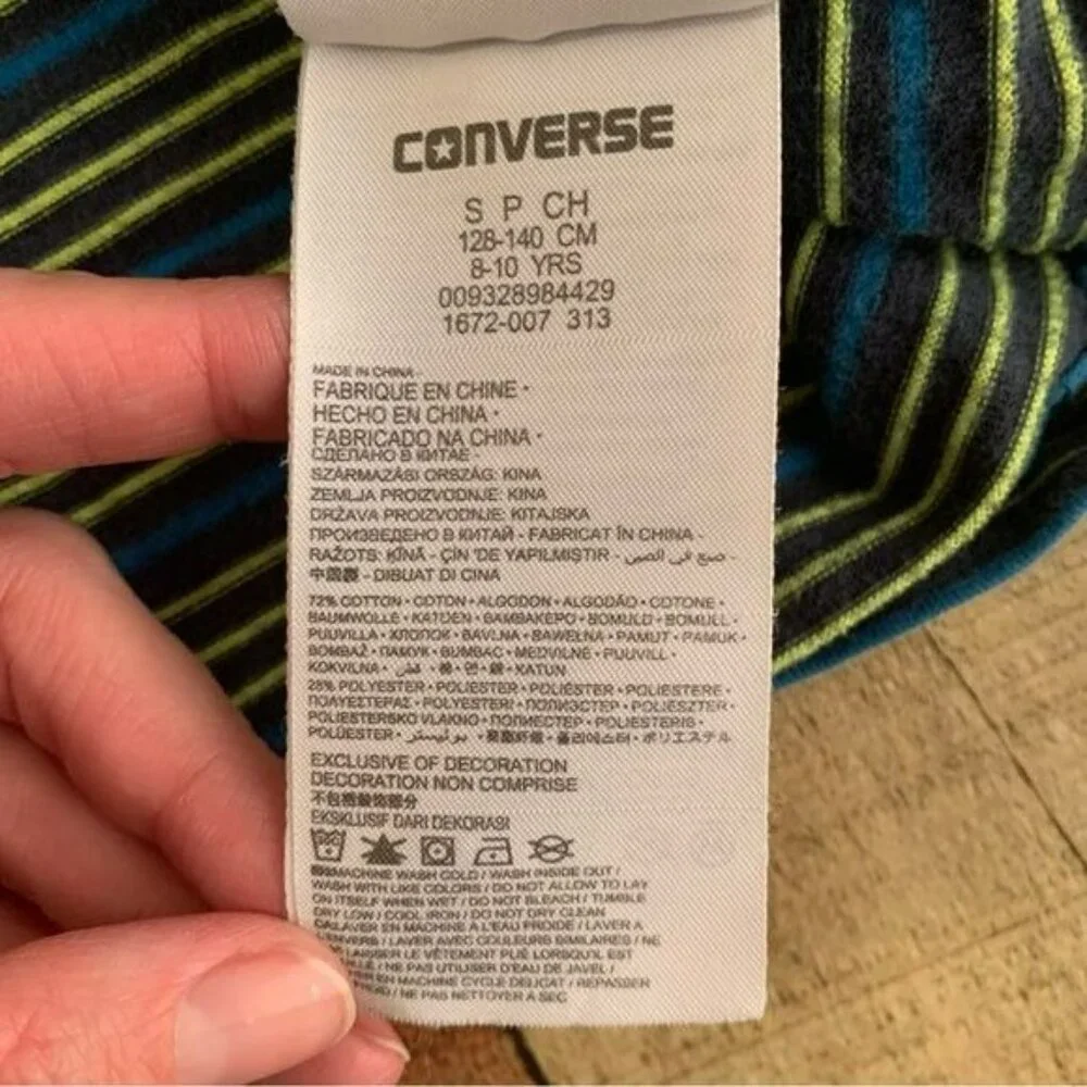Converse boys size 8/10Y green and blue striped long sleeve hooded shirt